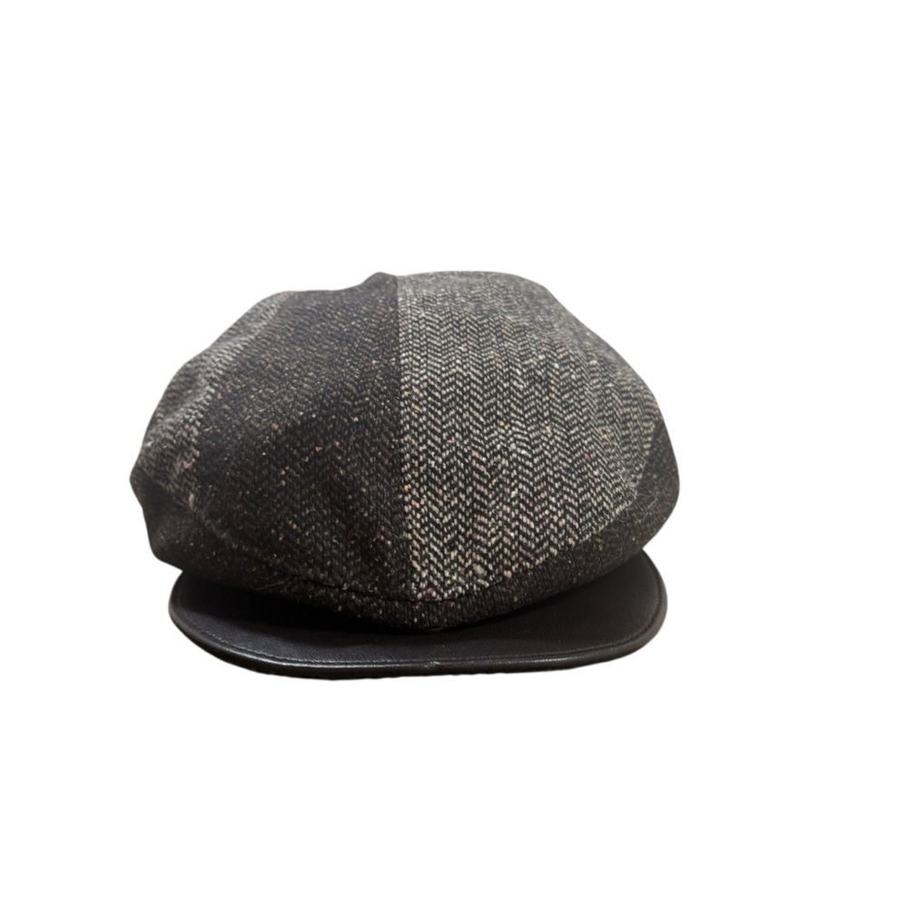 Benelli Made in Italy tweed flat cap wool leather brim size MEDIUM Peaky Blinder